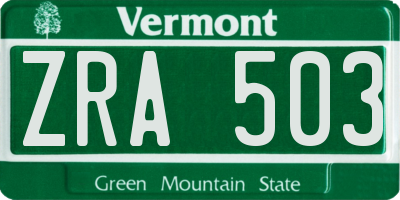 VT license plate ZRA503