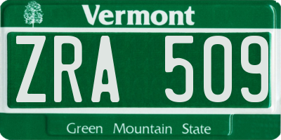 VT license plate ZRA509