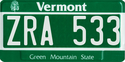 VT license plate ZRA533