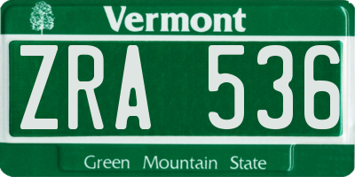 VT license plate ZRA536