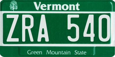VT license plate ZRA540