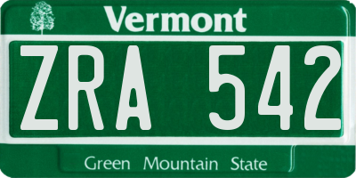 VT license plate ZRA542