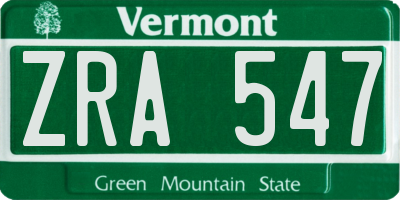 VT license plate ZRA547