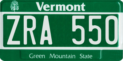 VT license plate ZRA550