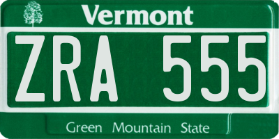 VT license plate ZRA555