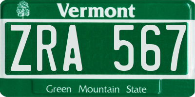 VT license plate ZRA567