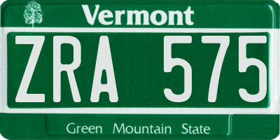 VT license plate ZRA575