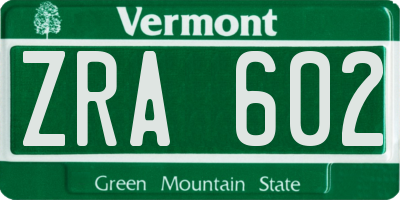 VT license plate ZRA602