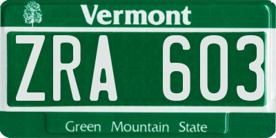 VT license plate ZRA603