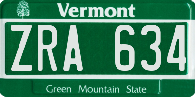 VT license plate ZRA634