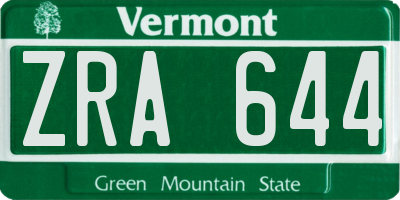 VT license plate ZRA644