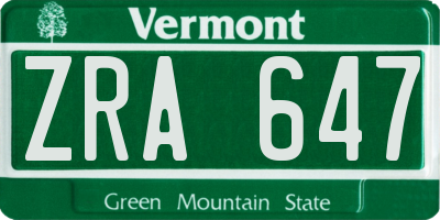 VT license plate ZRA647
