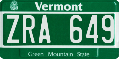 VT license plate ZRA649