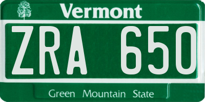 VT license plate ZRA650