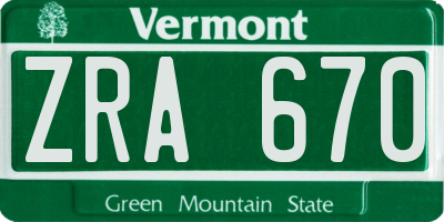 VT license plate ZRA670