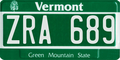 VT license plate ZRA689