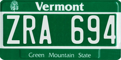 VT license plate ZRA694