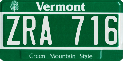 VT license plate ZRA716