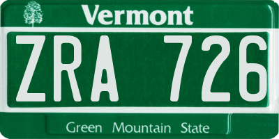 VT license plate ZRA726