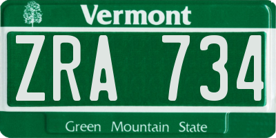 VT license plate ZRA734