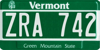 VT license plate ZRA742