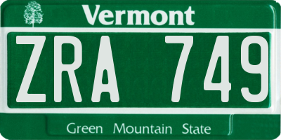 VT license plate ZRA749