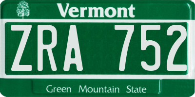 VT license plate ZRA752