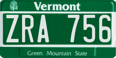 VT license plate ZRA756