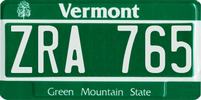VT license plate ZRA765