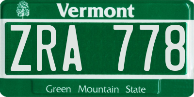 VT license plate ZRA778