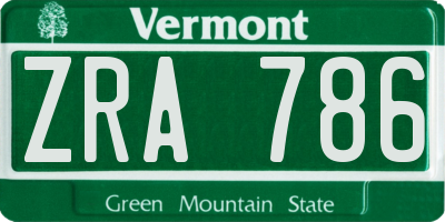 VT license plate ZRA786