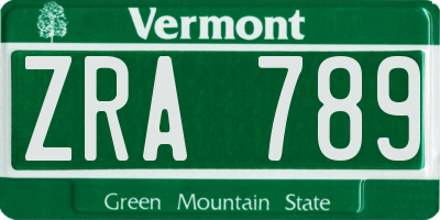 VT license plate ZRA789