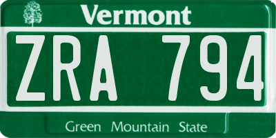 VT license plate ZRA794