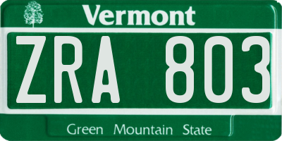VT license plate ZRA803