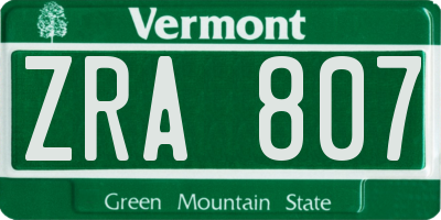 VT license plate ZRA807