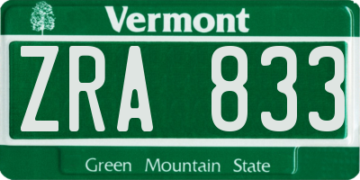 VT license plate ZRA833
