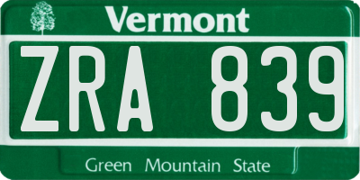 VT license plate ZRA839