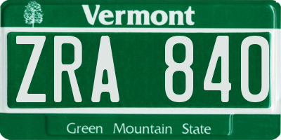 VT license plate ZRA840