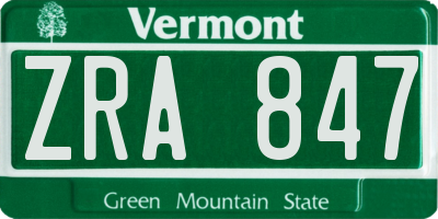 VT license plate ZRA847