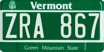 VT license plate ZRA867