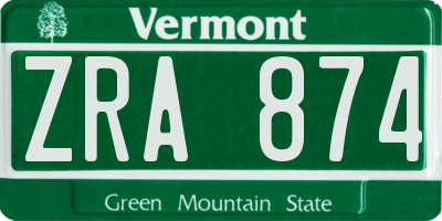 VT license plate ZRA874