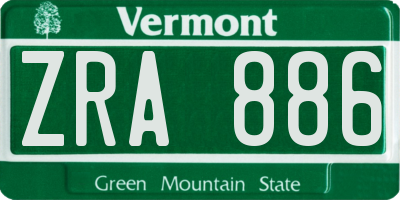 VT license plate ZRA886