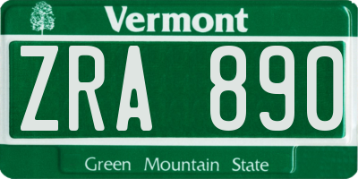 VT license plate ZRA890
