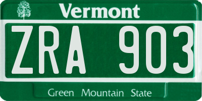 VT license plate ZRA903
