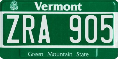 VT license plate ZRA905