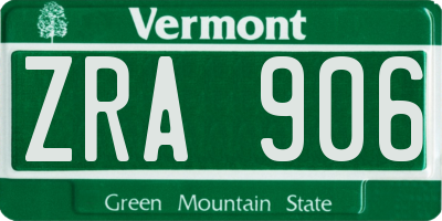 VT license plate ZRA906