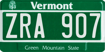 VT license plate ZRA907