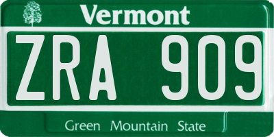 VT license plate ZRA909