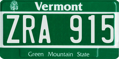 VT license plate ZRA915
