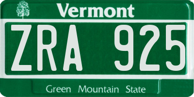 VT license plate ZRA925